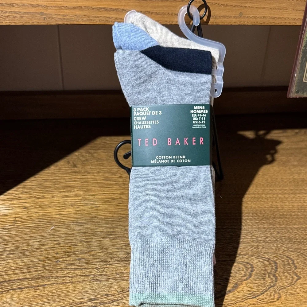 Ted Baker Men's Casual Crew Socks - Blue, Gray, Tan colors.